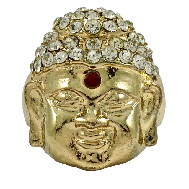 Gold Plated Buddha Ring with Clear Diamantes circa 1970s
